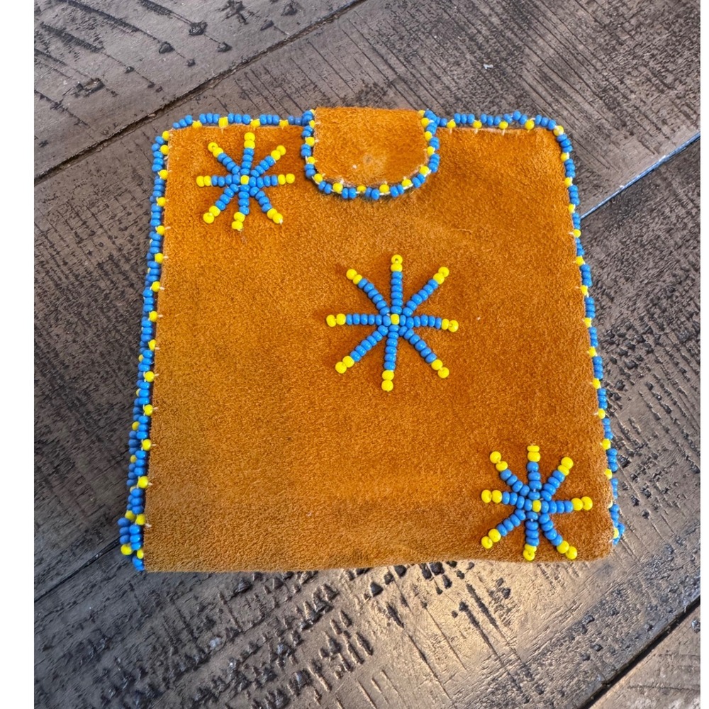 Northwestern Ontario Indians Beaded Suede Wallet Vintage Sunburst‎ Folk Art